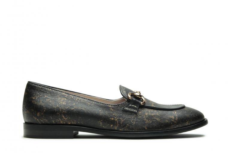 Sorbonne Imprimé noir/or - Genuine rubber sole with leather heel
